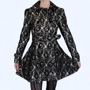 Bebe y2k black lace trench coat with corest lace up back